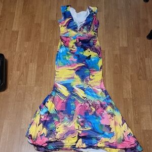 Mermaid Maxi Body Con Watercolor Dress
